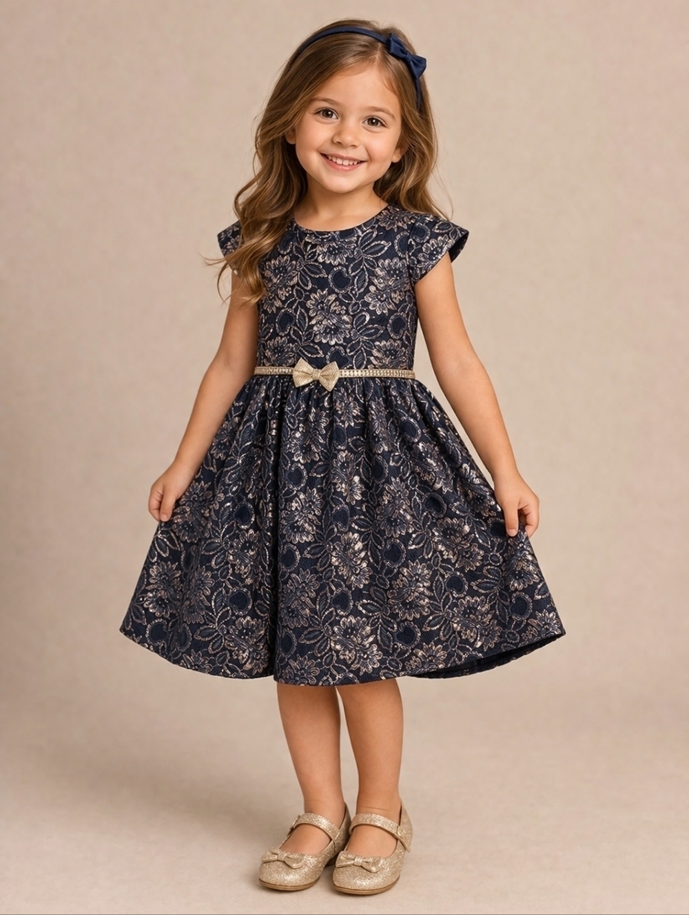 NANNETTE KIDS Powder Blue Silver Lace Bow Holiday Party Dress Size 5